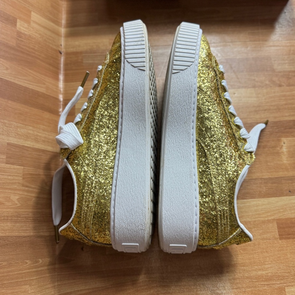 Puma basket platform glitter gold sneakers size 8.5 - Picture 9 of 14